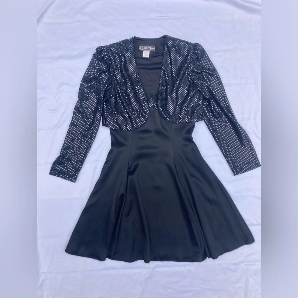 VTG 90’s Filigree Ltd Collection Black Spaghetti Strap Dress W/ Matching Bolero - Picture 1 of 12